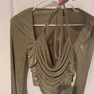 Olive Green Ruched Halter Top